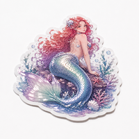 Autocollants personnalisés sirène anime, impression UV en relief, découpe, gaufrage, vernis 3D, vinyle PVC texturé, autocollants créatures fantastiques