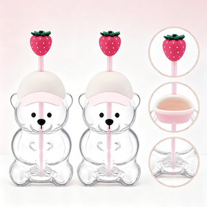 Sevimli Ayı Cam Bardak Pipetli Özel Logo Ayı Şeklinde İçme Bardağı Toptan Kawaii Kızlar İçin Hediye PPWR Ev İçecek Kabı - Product Image 3