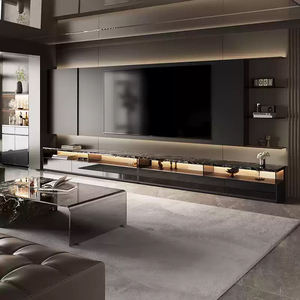 Gabinete de TV de pie minimalista moderno italiano nuevo gabinete de TV de losa de roca negra plana grande combinación para sala de estar Villa - Product Image 1