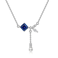 Collier avec pendentif en zircon taille princesse pour femme, en argent sterling 925 plaqué rhodium, avec chaîne torsadée et pampille en forme de cube de sucre