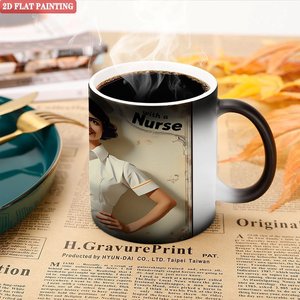 Mug vierge 11oz en céramique noire givrée, sensible à la chaleur, avec motif infirmière et peinture 2D à plat - Product Image 5