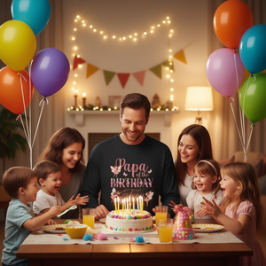 T-shirt à manches longues Papa Of The Birthday Fairy pour homme adulte, col rond, impression numérique, tenue de fête en famille - Product Image 3