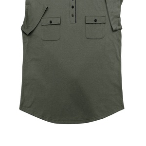 T-shirt con cappuccio Henley da <span class=keywords><strong>uomo</strong></span> estiva tinta unita con doppia tasca, a <span class=keywords><strong>maniche</strong></span> <span class=keywords><strong>corte</strong></span>, traspirante, casual, per attività all'aperto - Product Image 5