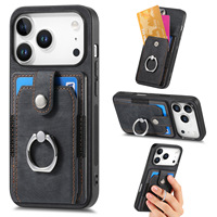 Étui en cuir rétro vintage compatible avec iPhone 18, porte-cartes, anneau magnétique, protection antichoc, étui folio