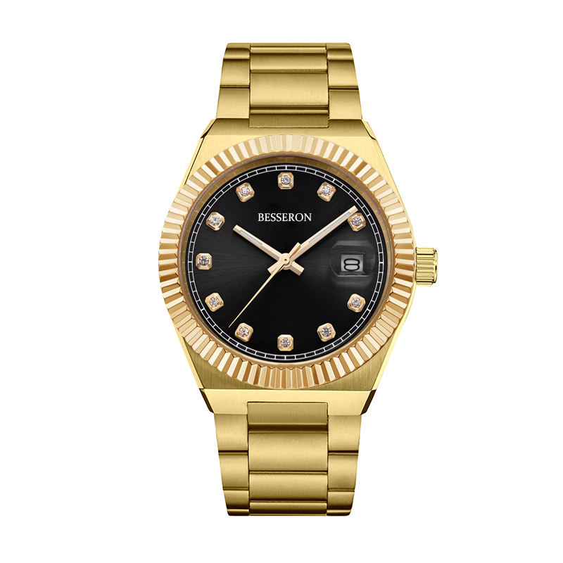 black dial gold mechanical watch