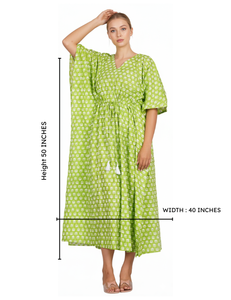 Caftán de Algodón con Estampado Floral Verde para Mujer, Estilo Boho, Suave y Transpirable, Precio al por Mayor - Product Image 4