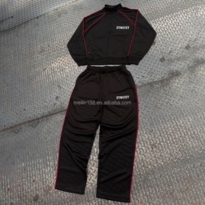 Wholesale Custom Red Stripes <b>Zip</b> <b>up</b> <b>Jackets</b> and Straight Leg Pants Set Polyester Tracksuits for Men High Quality Jogging Suits - Product Image 1