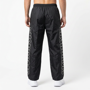 Men's <b>Black</b> Woven Track Pants with Elastic Waist and Contrast Side Lettering for Custom Wholesale Streetwear Top Quality <b>Trouser</b> - Product Image 3