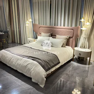Итальянский светлый Роскошный дизайнерский стиль двуспальная кровать современный модный набор для спальни мебель изголовье кинг-сайз спальни для девочки