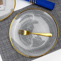 Assiettes de présentation décoratives en verre avec bord doré, motif nuage blanc, pour la maison et les mariages, vaisselle unique