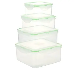 Tampas de plástico reutilizáveis sem bpa, 4 unidades de recipientes sanduíche fechamento de pressão e selo de silicone caixa de lanche e armazenamento de comida
