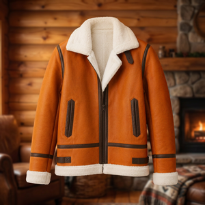 Men Genuine Leather Eco-Friendly Bomber <b>Jacket</b> Waterproof Windproof Customized Logo Winter Sherpa <b>Lined</b> Zip Streetwear Outerwear - Product Image 4