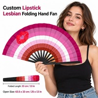Éventail pliant personnalisé arc-en-ciel en bambou, plastique et bois, avec porte-rouge à lèvres, cadeau pour la fierté lesbienne