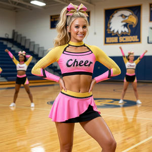 Uniformes de Porristas Personalizados 2026 para Niños y Jóvenes con Pedrería, Colores Personalizados Rojo, Rosa, Verde, Morado - Uso en el Lateral del Campo para el Día del Partido - Product Image 1