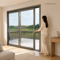 Porte coulissante de balcon en verre trempé en alliage titane-magnésium robuste, avec moustiquaire et cloison, design moderne, insonorisée