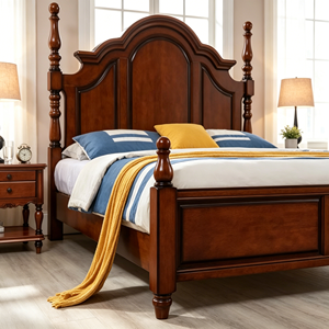 Traditional Mahogany Queen Bed Frame with Storage and Turned Posts - Product Image 2