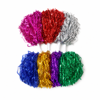 Pompons de cheerleading métalliques en gros, pompons brillants en PET pour équipes sportives, fêtes dansantes et événements scolaires