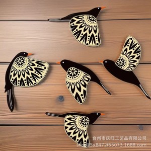 Décoration murale en bois en forme d'oiseau volant, ornement suspendu en buis, décoration d'intérieur, forme irrégulière, couleur bronze, ensemble de 5 pièces - Product Image 3