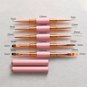 Kit de Pinceaux à Ongles Double Embout Or Rose avec Manche Rose et Noir, Pinceau Plat en Nylon pour Nail Art, Stylo Gel pour Ombre et Sculpture, Idéal pour Salon de Manucure - Product Image 3