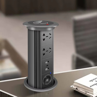 Prise de table industrielle et hospitalière à levage automatique anti-pincement, 2 prises, avec chargement sans fil et ports USB