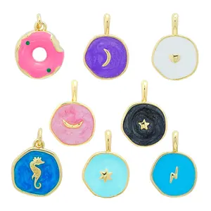 Colorful 18K Gold Plated Oil Drop Charms Copper Mosaic Enamel Star Moon Heart Pendants For Necklace Bracelet Jewelry Making Diy