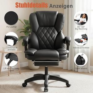 Silla de Oficina Ergonómica Reclinable con Reposapiés, Ajustable en Altura, <span class=keywords><strong>Corrector</strong></span> de Postura, Giratoria, Negra, para Jefes y Directores - Product Image 2