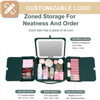 Trousse de maquillage portable rechargeable grande capacité avec lumière LED et miroir magnétique pour femmes et filles