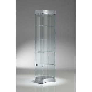 Vitrina Curva de Vidrio Templado 57x190cm Gris Claro con Puertas Abatibles con Cerradura, Iluminación LED y Estantes Ajustables - Product Image 1