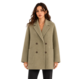 Abrigo de Lana Verde Salvia Claro para Mujer, Chaqueta de Lana Minimalista con Mangas Raglán Extra Grandes para el Día a Día - Product Image 1