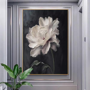 Pintura Decorativa, Flor Blanca Grande, Pintura al Óleo Abstracta Moderna, Pintada a Mano, Lienzo de 60x90cm con Marco para Sala de Estar - Product Image 1