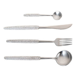 银金钻石现货手工制作肉餐具套装不锈钢餐具雕刻牛排叉刀勺4件套 - Product Image 1