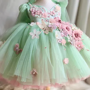 new popular toddlers birthday wedding teenagers frocks kids party dress baby Flower Girls' Dresses With Pattern