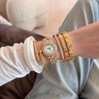 Promotion : Ensemble Montre Femme Haut de Gamme en Verre Cristal Incrusté de Diamants, Bracelet en Alliage de Titane, Style Loisirs, Chine