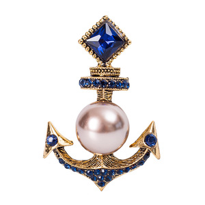 Broche Ancre en Alliage Plaqué Or avec Cristal Bleu et Perle d'Imitation pour Bijoux de Mode Masculine, Cadeau de Fiançailles, Mariage, Fête - Product Image 6