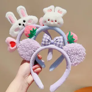 Coral Fleece Cute Rabbit Hairbands Strawberry Lovely Animal Bunny Ears Easter Headbands Ornament Korean Fashion Hair Accessories