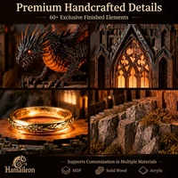 Hamaileon Miniature - Diorama de château médiéval fantastique en bois artisanal à assembler, avec dragon et anneau - Puzzle 3D en bois