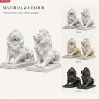 YOUFINE Sculpture de lion assis en marbre blanc sculpté à la main, statues de gardiens pour la décoration d'entrée de villa