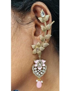 Exclusive Designer Gold Plated Floral Ear <b>Cuff</b> <b>Earrings</b> with Sparkling Stones Mother of Pearl Bridal Fashion Accessories - Product Image 1