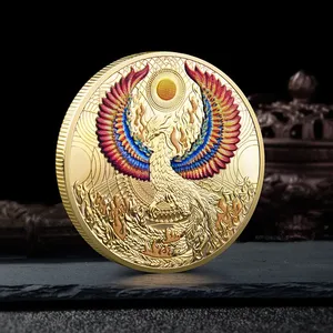 Pièce commémorative personnalisée 3D Phénix, impression UV, alliage de zinc, oiseau de feu, zodiaque chinois, pièce de défi pour cadeau souvenir <span class=keywords><strong>du</strong></span> Nouvel An - Product Image 1