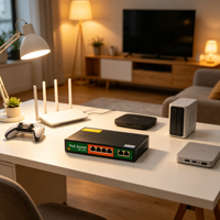 AI PoE Switch 4 Port 10/100Mbps 2 Uplink-Ports 4 BT60W 250m 1,6Gbps QoS Stapelbar 6KV Blitzschutz für IP-Kamera CCTV