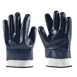 Sarung tangan industri Liner Jersey tugas berat sarung tangan kerja industri dilapisi nitril biru celup penuh dengan manset keamanan