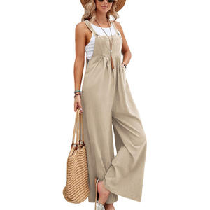 Pantalones <span class=keywords><strong>de</strong></span> mujer <span class=keywords><strong>de</strong></span> cintura alta con tirantes, estilo mono casual <span class=keywords><strong>de</strong></span> primavera-verano, con pierna ancha acampanada, color liso, ¡Gran éxito <span class=keywords><strong>de</strong></span> ventas 2026! - Product Image 3