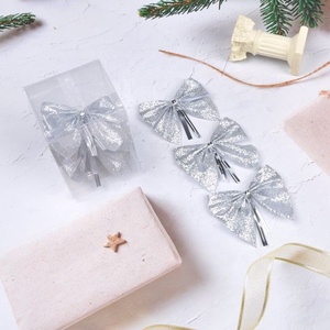 Grosir dekorasi pohon Natal Satin kustom pita Glitter wajah Tunggal Simpul kawat perak pra-terikat 100% poliester - Product Image 1