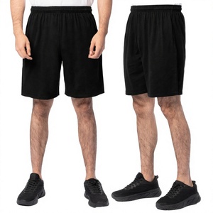 Shorts Bermuda pour homme, noirs unis, à séchage rapide, taille élastique, décontractés, en polyester tricoté, shorts de sport - Product Image 1