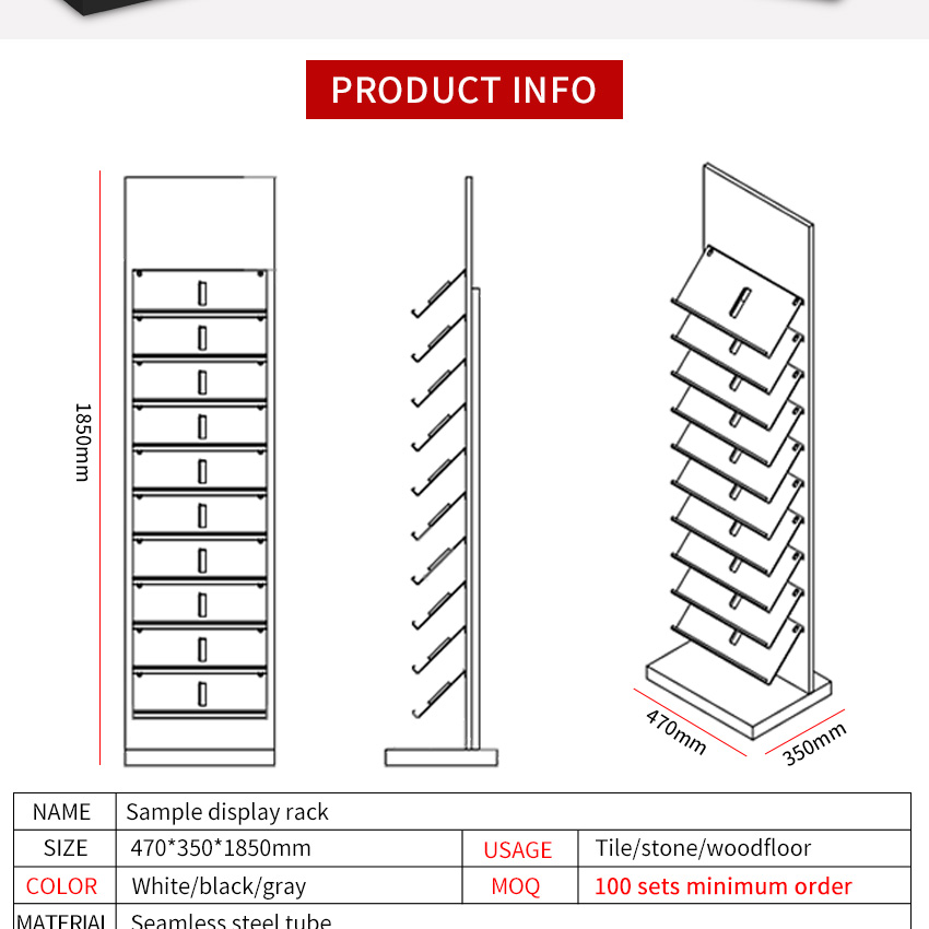 Factory Quartz Display Stand Floor Ceramic Tile Granite Sample Tower Display Hardwood Flooring Stone Metal Rack For Showroom