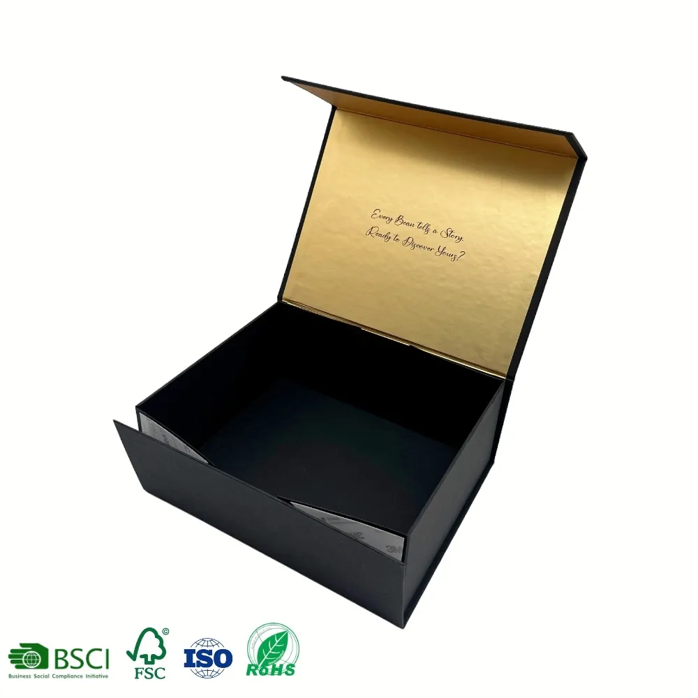 Scatola nera di grandi dimensioni con Logo personalizzato imballaggio di lusso per prodotti regalo di nozze imballaggio pieghevole scatola di abbigliamento Flip scarpe scatola