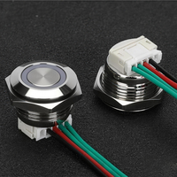 Interrupteur à bouton-poussoir en métal LED IP65 1NO 12/16/19mm, mini anneau lumineux, 12V 24V, momentané