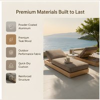 Magnifique lit de soleil individuel en bois de teck kaki, résistant aux intempéries, mobilier d'extérieur en teck massif, chaise longue de jardin en teck.
