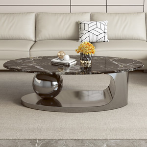 <span class=keywords><strong>Table</strong></span> <span class=keywords><strong>basse</strong></span> <span class=keywords><strong>ovale</strong></span> de style moderne YuanChang, imitation <span class=keywords><strong>marbre</strong></span> noir, tables basses élégantes pour le salon - Product Image 1
