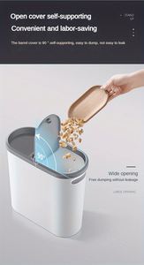 10L Plastic Trash Can With <b>Lid</b> 14CM Width Press Type Slim Gap Trash Bin Suitable for Bathroom Kitchen Living Room Paper Basket - Product Image 3